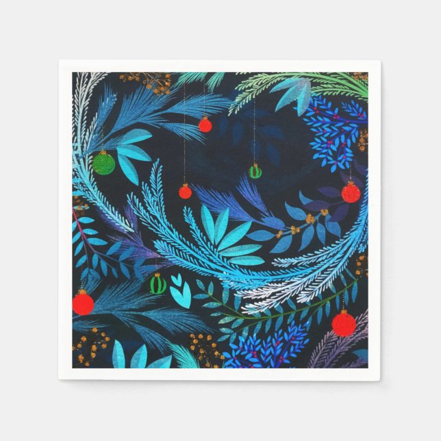 Blue Frosty Christmas Forest Foliage Serviette (Vorderseite)