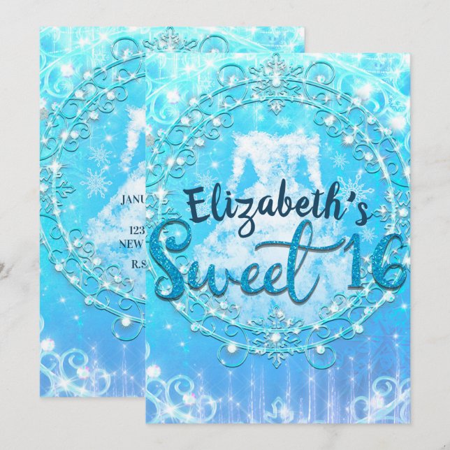 Blue Frozen Winter Ice Dress Sweet 16 Party Einladung (Vorne/Hinten)