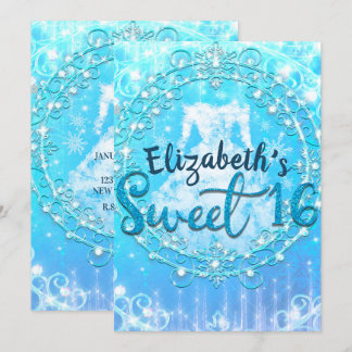 Blue Frozen Winter Ice Dress Sweet 16 Party Einladung