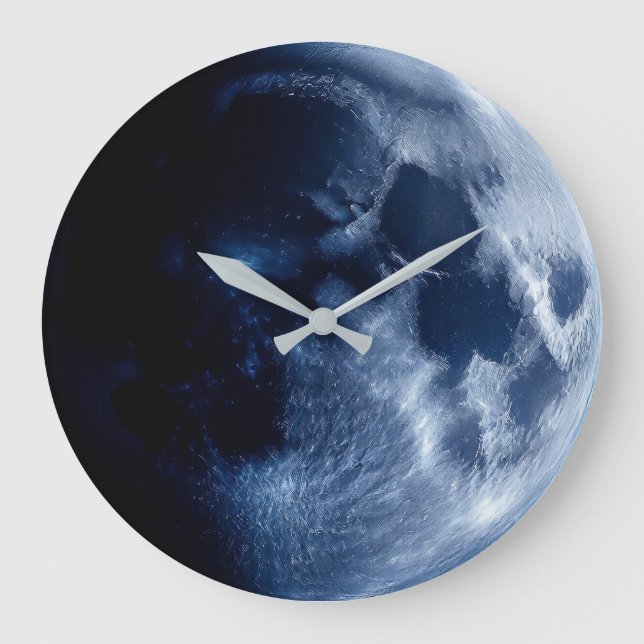 Blue Full Moon Celestial Space Astronomy Große Wanduhr (Vorderseite)