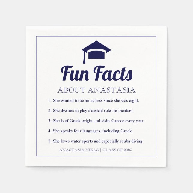 Blue Fun Facts Class of 2022 Graduation Cap Serviette (Vorderseite)