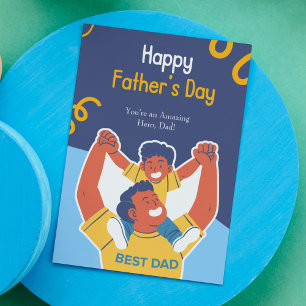 Blue Fun Father - Son Illustriert Happy Vatertag Postkarte