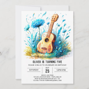Blue Fun Guitar Boy Birthday Einladung
