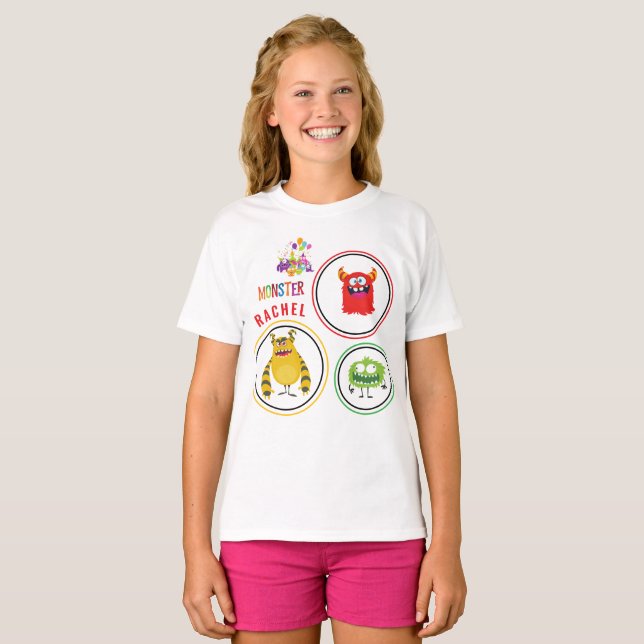 Blue FUN Monster KIDS Child Name T-Shirt (Vorne ganz)