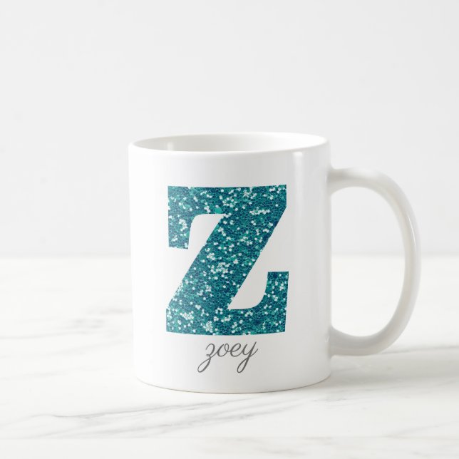 Blue Funkelnd Glitzer Letter Z Monogram Tasse (Rechts)