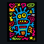Blue Funky Alien - Neon Pop Art Quirky Monster Poster<br><div class="desc">Diese funky blaue Alien springt mit Neonfarben und sonderbarer Energie aus. Mit großen Augen und einem spielerischen Grinsen ist es ein Pop-Kunstdesign,  das Ihre Wanddekoration elektrifizieren und funky-vibes in jeden Raum bringen soll.</div>