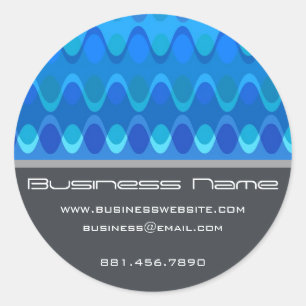 Blue Funky Groovy Zig Zag Waves Zickzack Muster Runder Aufkleber