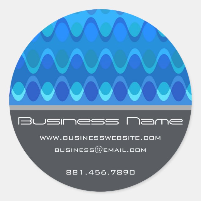 Blue Funky Groovy Zig Zag Waves Zickzack Muster Runder Aufkleber (Vorderseite)