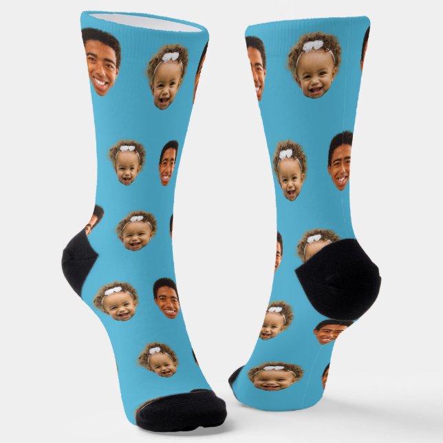 Blue Funny Custom 2 Face Foto Mama Socken (Gewinkelt)