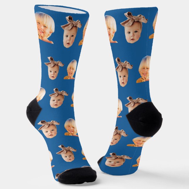 Blue Funny Custom 2 Face Foto Vater Socken (Gewinkelt)
