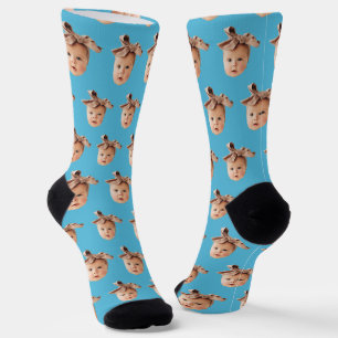 Blue Funny Custom Daughter Face Foto Crew Socken