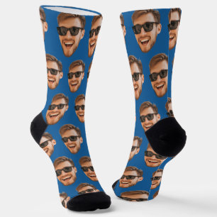 Blue Funny Custom Face Foto Crew Socken