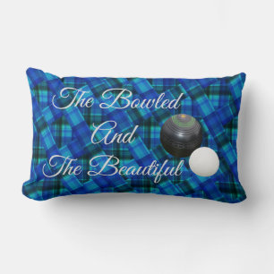 Blue Funny Lawn Bowls Tartan Design, Lendenkissen