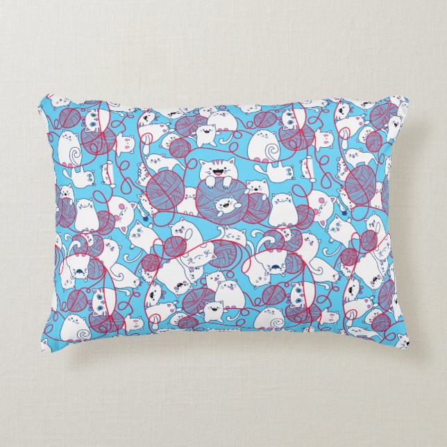 Blue Funny Niedlich Knitter Kitten Ball Dekokissen (Vorderseite)