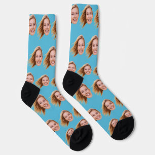 Blue Funny Personalisiert Face Foto Frauen Socken