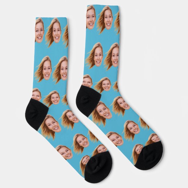 Blue Funny Personalisiert Face Foto Frauen Socken (Rechts)