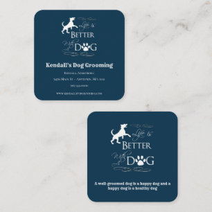 Blue Funny Zitat Dog Grooming Square Business Card Quadratische Visitenkarte