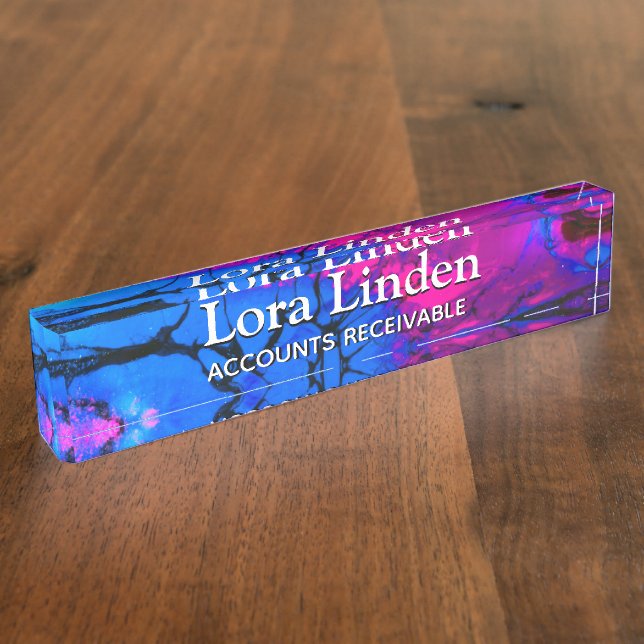 Blue Fuscia Acrylic Flow Art Desk Namensplakette (Seite)