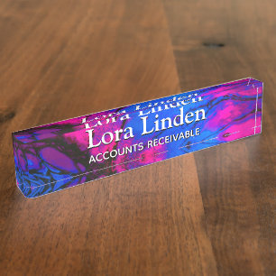 Blue Fuscia Acrylic Flow Art Desk Namensplakette