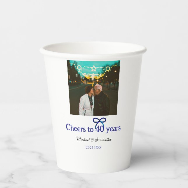 Blue g bow jubelt zu 40-jähriger Hochzeit Pappbecher (Vorderseite)