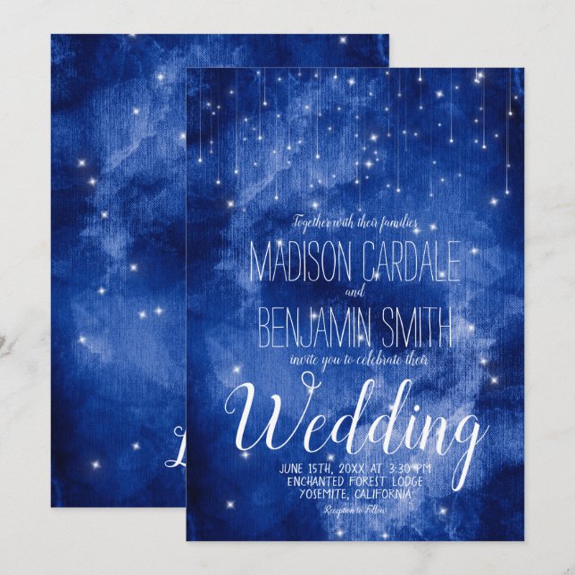 Blue Galaxy Celestial Stars Fairy Lights Hochzeit Einladung (Vorne/Hinten)