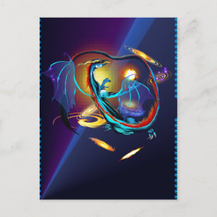 Blue Galaxy Dragon Post Card Postkarte