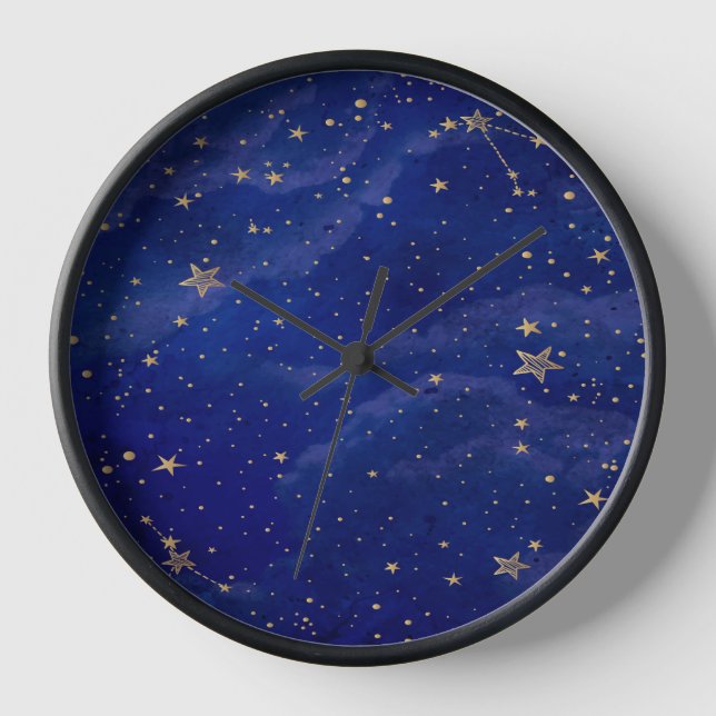 Blue Galaxy Golden Star Uhr (Vorderseite)