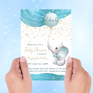 Blue Galaxy Inspiration Elephant Baby Boy Dusche Einladung