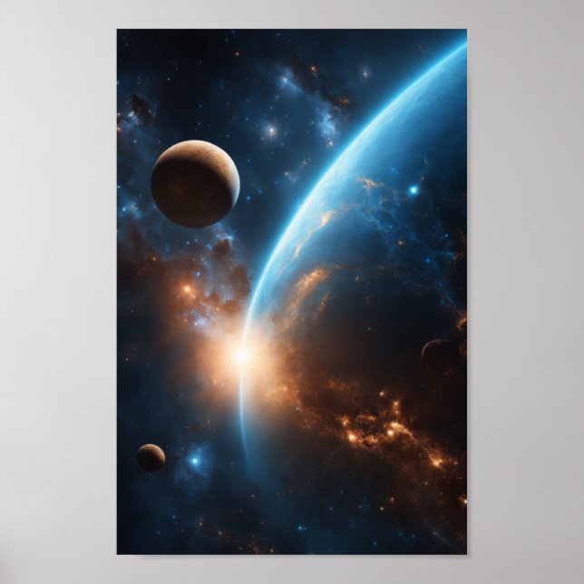 Blue Galaxy Orb Cosmic Stellar Universe Poster (Vorne)
