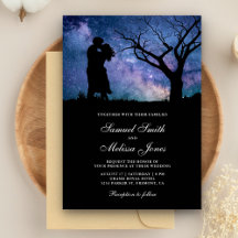 Blue Galaxy Romantic Couple Silhouette Hochzeit
