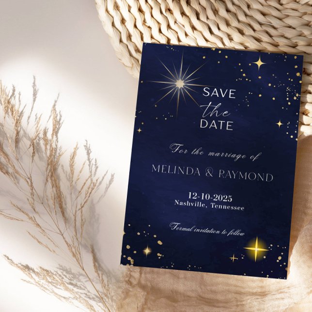 Blue Galaxy Star Save the Date Wedding Card Einladung (Von Creator hochgeladen)