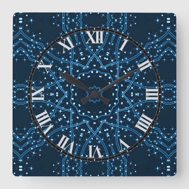 Blue Galaxy Stars Wall Clock Quadratische Wanduhr (Vorderseite)