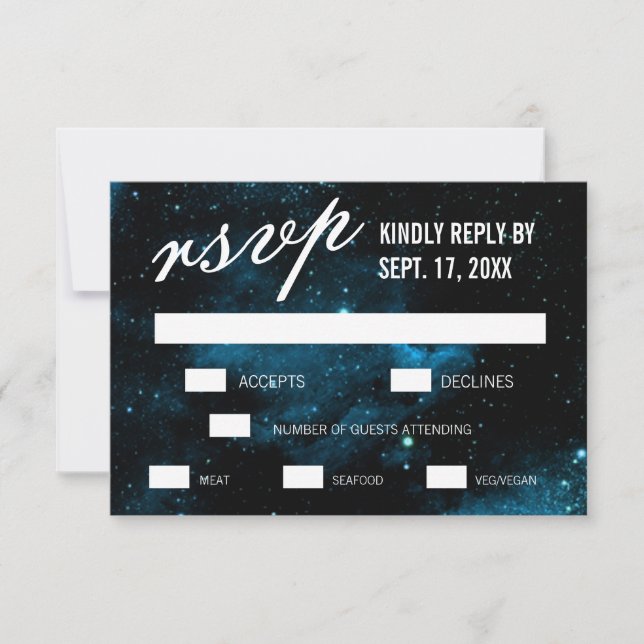 Blue Galaxy Wedding RSVP Cards (Vorderseite)