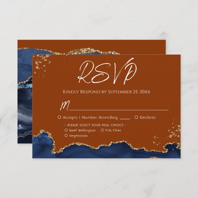 Blue Gand Orange Agate Wedding RSVP (Vorne/Hinten)