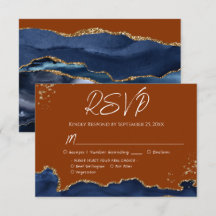 Blue Gand Orange Agate Wedding RSVP