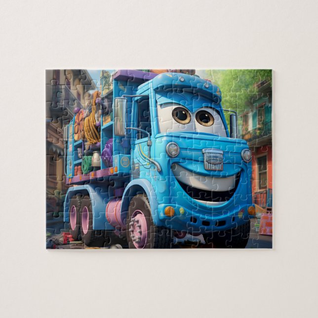 Blue Garbage Truck 110-Piece Puzzle für Kinder (Horizontal)