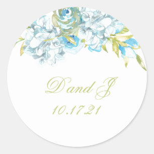 Blue Garden Blume Hochzeit Runder Aufkleber