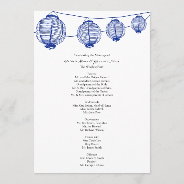 Blue Garden Lanterns Wedding Program Programm (Vorderseite)