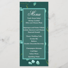 Blue Garden Watercolor Stiems Wedding Menu Menükarte