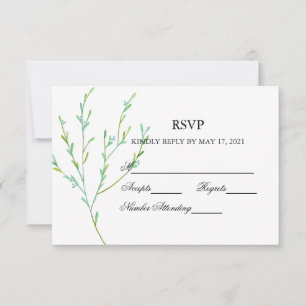 Blue Garden Watercolor Stiems Wedding RSVP Card Karte