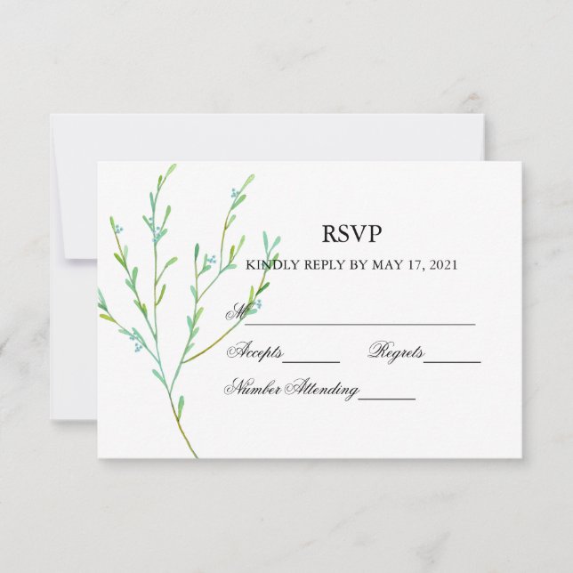 Blue Garden Watercolor Stiems Wedding RSVP Card Karte (Vorderseite)