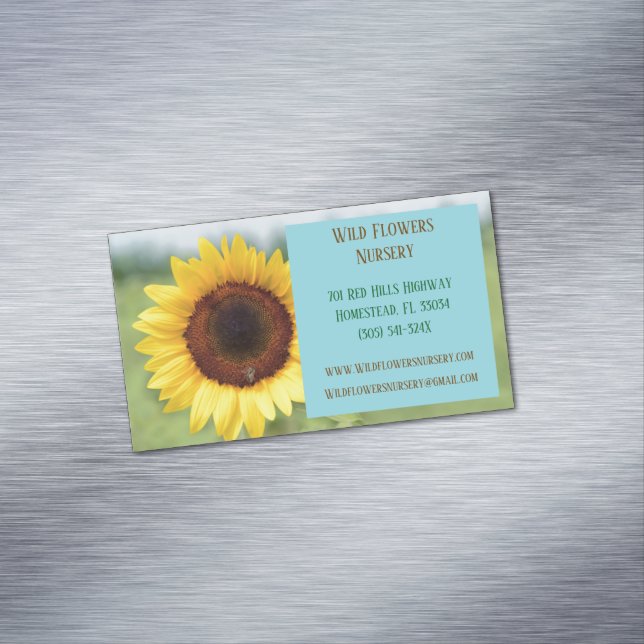 Blue Gardener Landscaper Florist Sonnenblume Magnetische Visitenkarte (Beispiel)