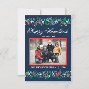 Blue Garland Hanukkah - 3x5 Flat Card Dankeskarte