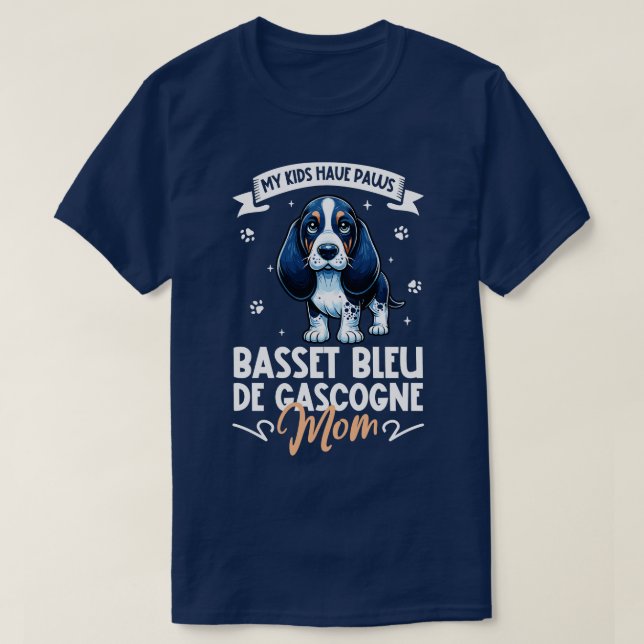 Blue Gascony Basset Mama T-Shirt (Design vorne)