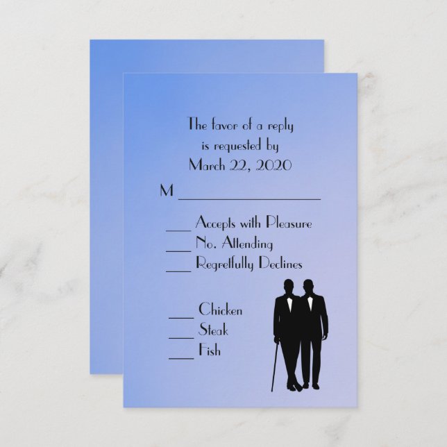 Blue Gay Wedding Menu UAWG RSVP Karte (Vorne/Hinten)