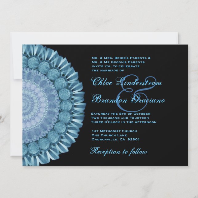Blue Gazania Daisy Wheel Wedding Template Einladung (Vorderseite)