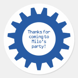 Blue Gear Geburtstagsparty Danke Stickers