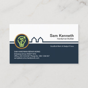 Blue Gebäude Handyman Light Bulb Zuhause Reparatu Visitenkarte