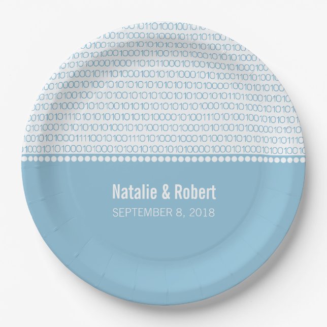 Blue Geek Chic Binary Code Paper-Teller Pappteller (Vorderseite)