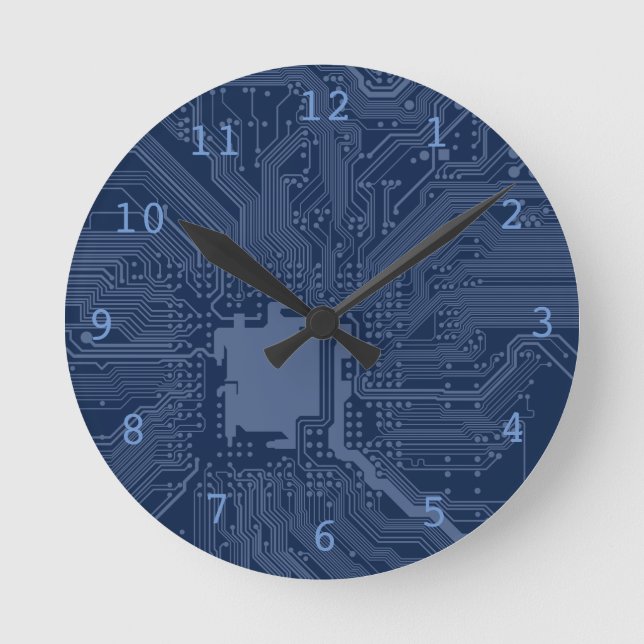 Blue Geek Motherboard Circuit Pattern Runde Wanduhr (Vorderseite)